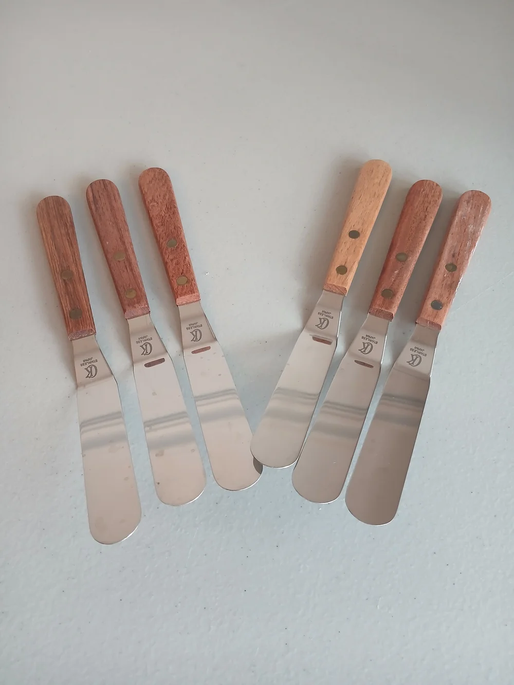 6 Wood Handle Offset Stainless Steel Icing Spatulas Spreaders